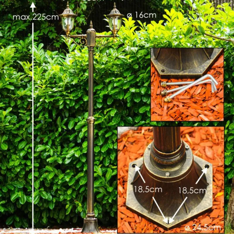 Luminaires Rustiques-hofstein Réverbère Ribadeo Noir doré, 2 lumières