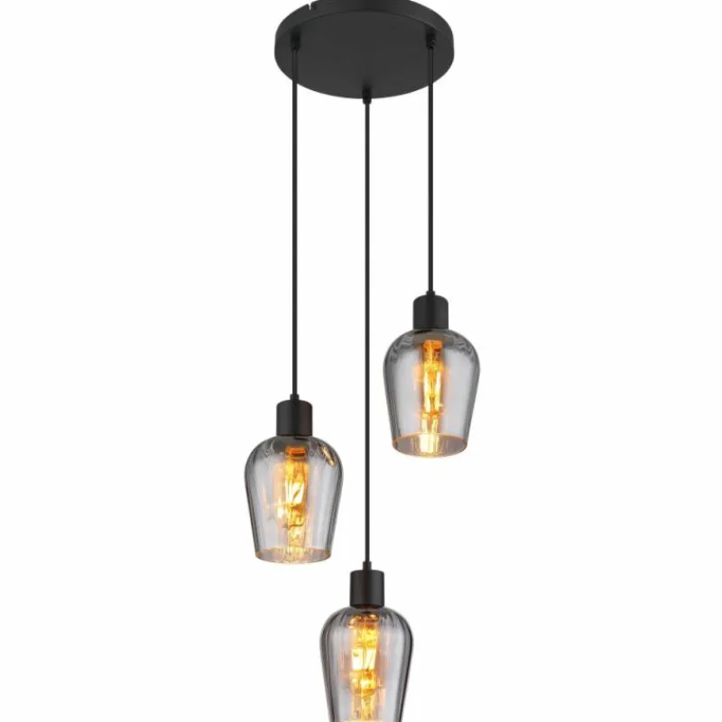 Suspension Verre Fumé-Luminaires Globo Lighting Ryan Suspension Noir, 3 lumières
