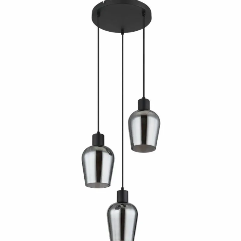 Suspension Verre Fumé-Luminaires Globo Lighting Ryan Suspension Noir, 3 lumières