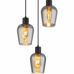 Suspension Verre Fumé-Luminaires Globo Lighting Ryan Suspension Noir, 3 lumières
