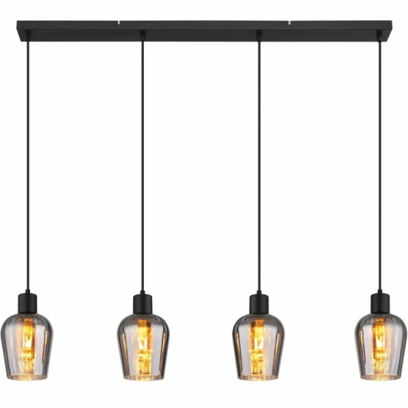Suspension Verre Fumé-Luminaires Globo Lighting Ryan Suspension Noir, 4 lumières