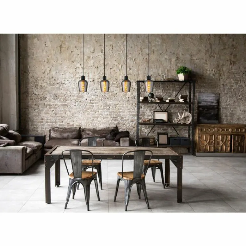 Suspension Verre Fumé-Luminaires Globo Lighting Ryan Suspension Noir, 4 lumières