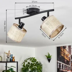 hofstein Sabadim Plafonnier Noir, 2 lumières