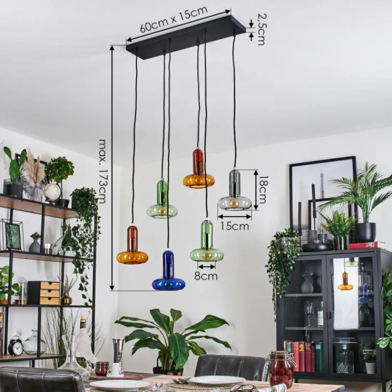 hofstein Salavisa Suspension Noir, 6 lumières