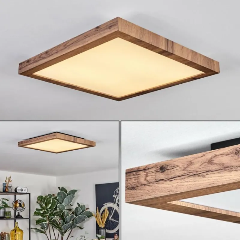 Luminaires Scandinaves-hofstein Salmi Plafonnier, Panel LED Couleur bois, Noir, 1 lumière