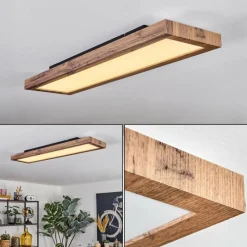 Luminaires Scandinaves-hofstein Salmi Plafonnier, Panel LED Couleur bois, Noir, 1 lumière