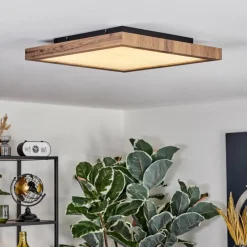 Luminaires Scandinaves-hofstein Salmi Plafonnier, Panel LED Couleur bois, Noir, 1 lumière, Télécommandes