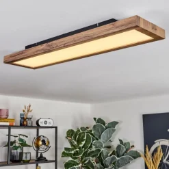 Luminaires Scandinaves-hofstein Salmi Plafonnier, Panel LED Couleur bois, Noir, 1 lumière, Télécommandes