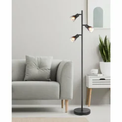 Suspension Verre Fumé-Luminaires Globo Lighting Satella Lampadaire Noir, 3 lumières