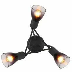 Suspension Verre Fumé-Luminaires Globo Lighting Satella Plafonnier Noir, 3 lumières