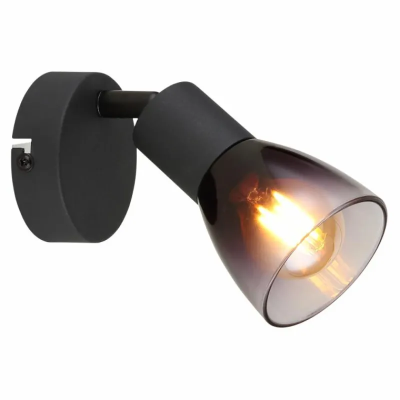 Suspension Verre Fumé-Luminaires Globo Lighting Satella Plafonnier, Spot de plafond, Applique murale, Spot mural Noir, 1 lumière