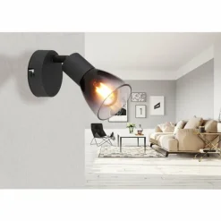 Suspension Verre Fumé-Luminaires Globo Lighting Satella Plafonnier, Spot de plafond, Applique murale, Spot mural Noir, 1 lumière