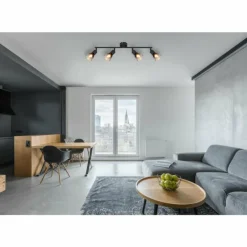 Suspension Verre Fumé-Luminaires Globo Lighting Satella Plafonnier, Spot de plafond, Applique murale, Spot mural Noir, 4 lumières