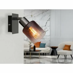 Luminaires Globo Lighting Satella Plafonnier, Spot de plafond, Applique murale, Spot mural Chrome, Noir, 1 lumière