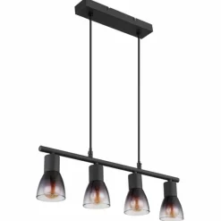 Suspension Verre Fumé-Luminaires Globo Lighting Satella Suspension Noir, 4 lumières