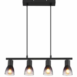Suspension Verre Fumé-Luminaires Globo Lighting Satella Suspension Noir, 4 lumières