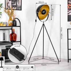 Lampes Dorées-hofstein Saturn Lampadaire Noir, 1 lumière