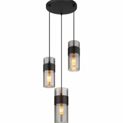 Suspension Verre Fumé-Luminaires Globo Lighting Scarfina Suspension Noir, 3 lumières
