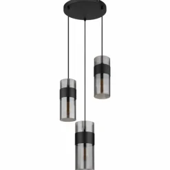 Suspension Verre Fumé-Luminaires Globo Lighting Scarfina Suspension Noir, 3 lumières