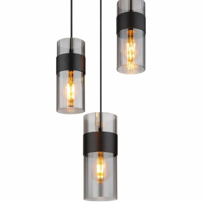 Suspension Verre Fumé-Luminaires Globo Lighting Scarfina Suspension Noir, 3 lumières