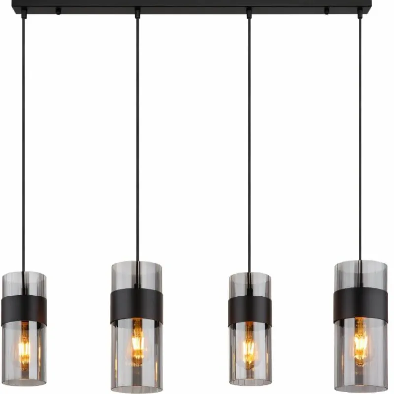 Suspension Verre Fumé-Luminaires Globo Lighting Scarfina Suspension Noir, 4 lumières