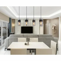 Suspension Verre Fumé-Luminaires Globo Lighting Scarfina Suspension Noir, 4 lumières