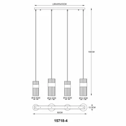 Suspension Verre Fumé-Luminaires Globo Lighting Scarfina Suspension Noir, 4 lumières