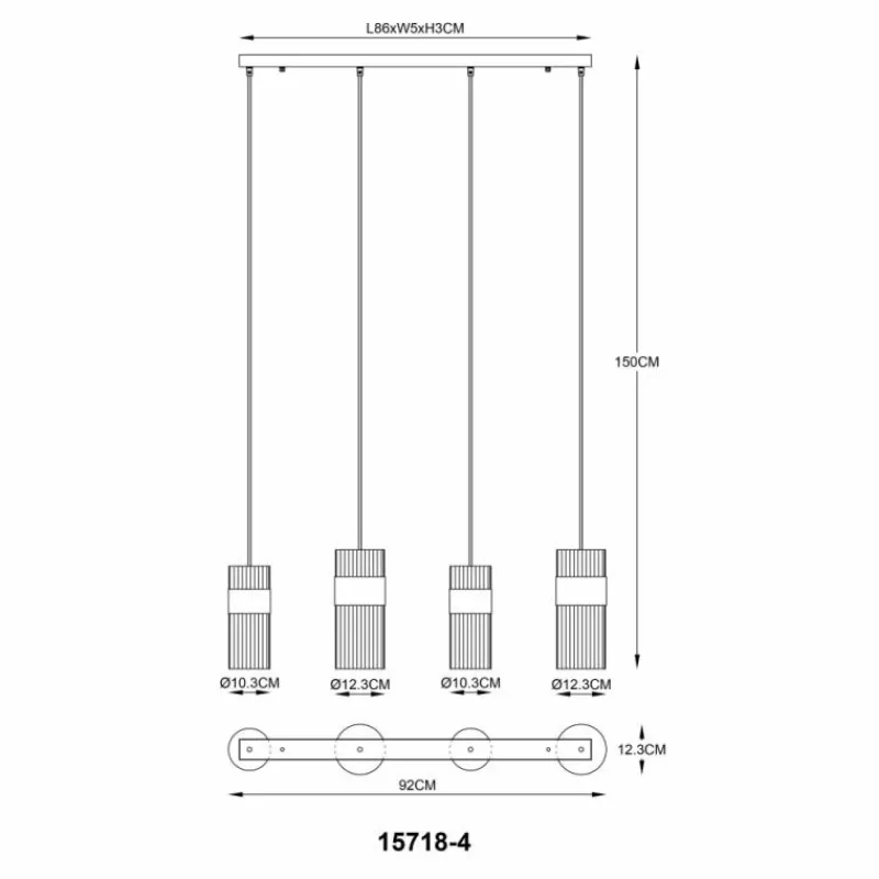 Suspension Verre Fumé-Luminaires Globo Lighting Scarfina Suspension Noir, 4 lumières