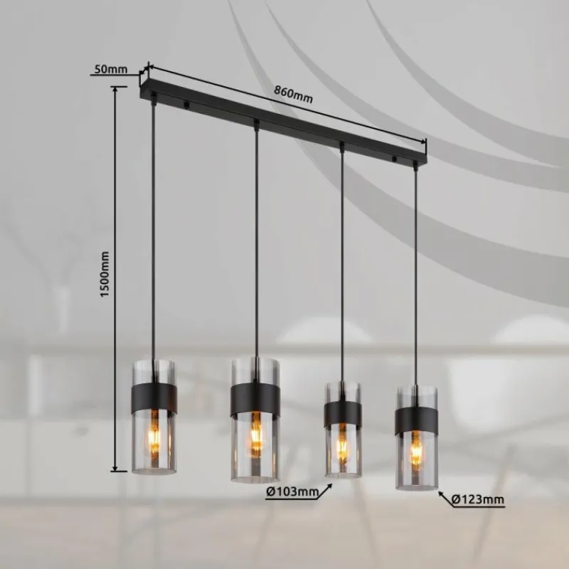 Suspension Verre Fumé-Luminaires Globo Lighting Scarfina Suspension Noir, 4 lumières