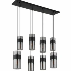 Suspension Verre Fumé-Luminaires Globo Lighting Scarfina Suspension Noir, 8 lumières