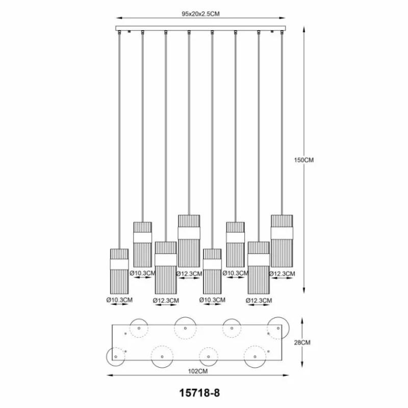 Suspension Verre Fumé-Luminaires Globo Lighting Scarfina Suspension Noir, 8 lumières