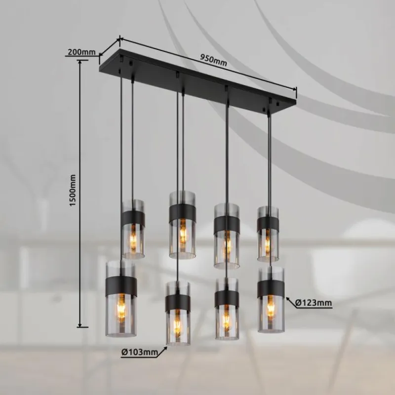 Suspension Verre Fumé-Luminaires Globo Lighting Scarfina Suspension Noir, 8 lumières