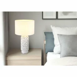 Lampes En Tissu-Luminaires Globo Lighting Sebastian Lampe à poser Transparent, Blanc, 1 lumière