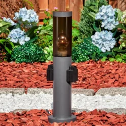 hofstein Sessa Borne lumineuse, Lampe à prise électrique, Eclairage de chemin Anthracite, 1 lumière