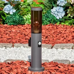 hofstein Sessa Prises électriques d'extérieur, Borne lumineuse, Eclairage de chemin Anthracite, 1 lumière, Détecteur de mouvement