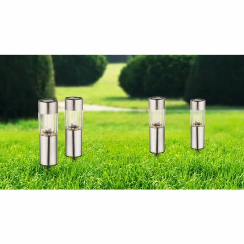 Luminaires Globo Lighting Set de bornes lumineuses solaires Globo LED Acier inoxydable, 4 lumières