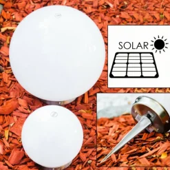 hofstein Set de boules lumineuses solaires LED Acier inoxydable, 2 lumières