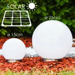 hofstein Set de boules lumineuses solaires LED Acier inoxydable, 2 lumières