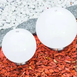 hofstein Set de boules lumineuses solaires LED Acier inoxydable, 2 lumières