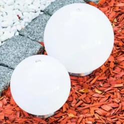 hofstein Set de boules lumineuses solaires LED Acier inoxydable, 2 lumières