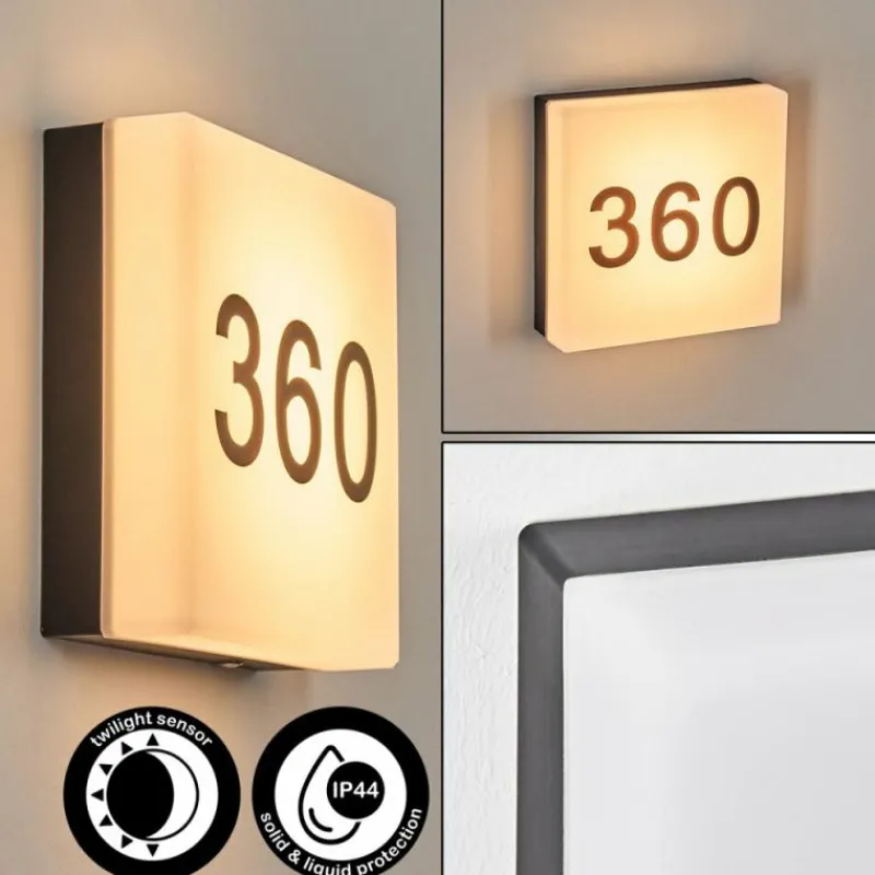 hofstein Sneslev Lampe murale d´extérieur, Numéro de maison lumineux, Applique murale Noir, 1 lumière