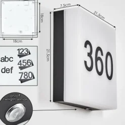 hofstein Sneslev Lampe murale d´extérieur, Numéro de maison lumineux, Applique murale Noir, 1 lumière