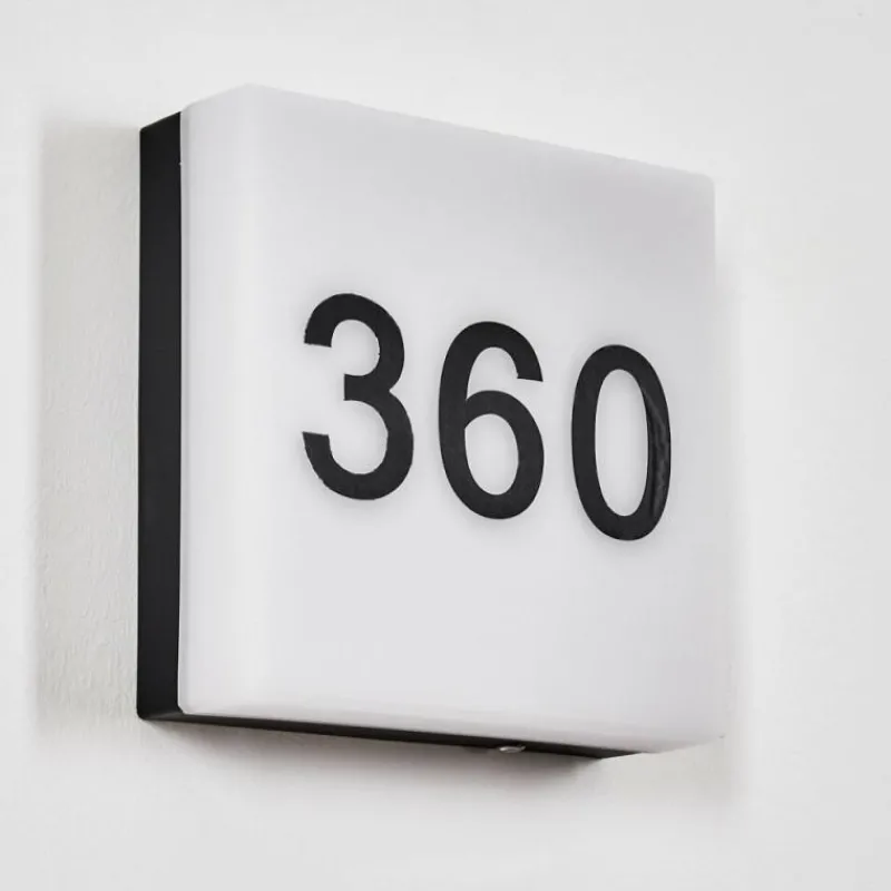 hofstein Sneslev Lampe murale d´extérieur, Numéro de maison lumineux, Applique murale Noir, 1 lumière