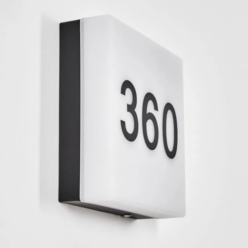 hofstein Sneslev Lampe murale d´extérieur, Numéro de maison lumineux, Applique murale Noir, 1 lumière