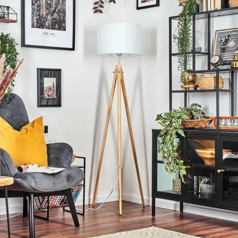 Lampes En Tissu-hofstein Soungou Lampadaire Chrome, Écru, 1 lumière