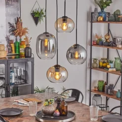 Suspension Verre Fumé-hofstein Soutinho Suspension, Boule lumineuse Ambre, Clair, Fumé, 4 lumières