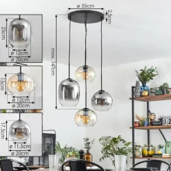 Suspension Verre Fumé-hofstein Soutinho Suspension, Boule lumineuse Ambre, Clair, Fumé, 4 lumières