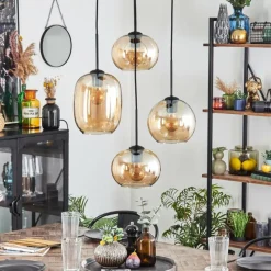 hofstein Soutinho Suspension, Boule lumineuse Ambre, 4 lumières