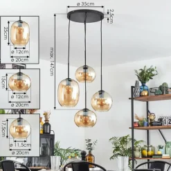 hofstein Soutinho Suspension, Boule lumineuse Ambre, 4 lumières