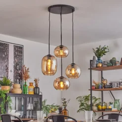 hofstein Soutinho Suspension, Boule lumineuse Ambre, 4 lumières